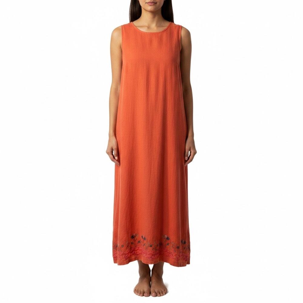 MHM Melissa Harper Coral Linen Blend SS Tank Shift Embroidered Maxi Size 16Tall
